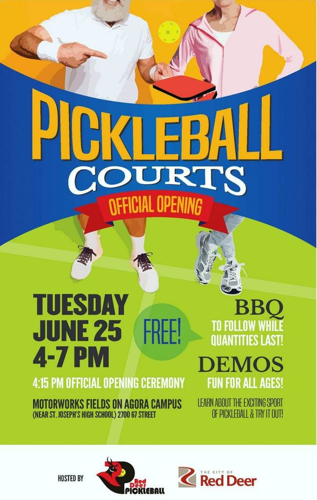 Red Deer Pickleball Club
Pickleball Courts Grand Opening!
Tuesday June 25th, 2019
at Motorworks Fields on Agora Campus. located at 2700 67 Street, Red Deer.